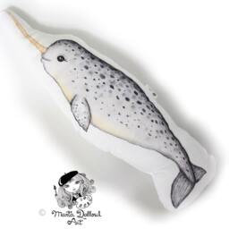 Watercolor Narwhal Plush Pillow, Ocean Nursery Decor - thumbnail 2