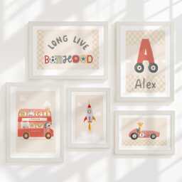 Long Live Boyhood Nursery Prints - Car, Bus & Rocket Decor Playroom Gallery Wall Optional Frames - thumbnail 3