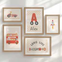 Long Live Boyhood Nursery Prints - Car, Bus & Rocket Decor Playroom Gallery Wall Optional Frames - thumbnail 1