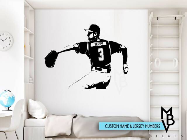 Personalized Baseball Pitcher Vinyl Wall Decal Custom Name & Number - image 1