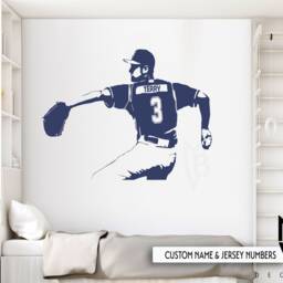 Personalized Baseball Pitcher Vinyl Wall Decal Custom Name & Number - thumbnail 2
