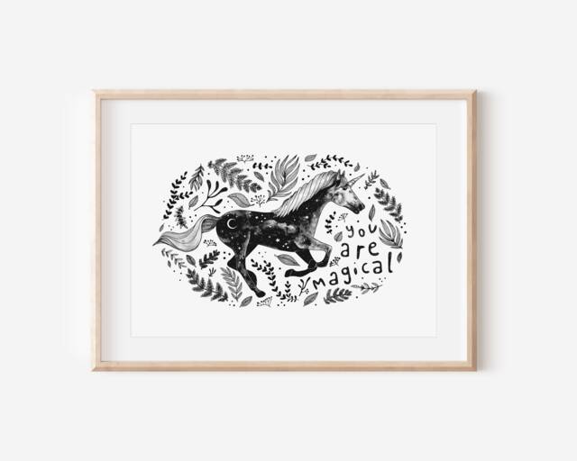 Unicorn Print, Wall Art, Space Unicorn, Unicorn Poster, Illustration, Gift, Nursery - image 1