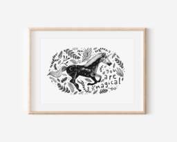Unicorn Print, Wall Art, Space Unicorn, Unicorn Poster, Illustration, Gift, Nursery - thumbnail 1