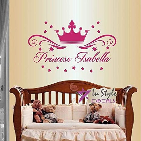 In-Style Decals Wall Vinyl Decal Home Decor Art Sticker Princess Crown Stars Custom Name Girl Kids Baby Nursery Play Room Mural Design 376 - image 1