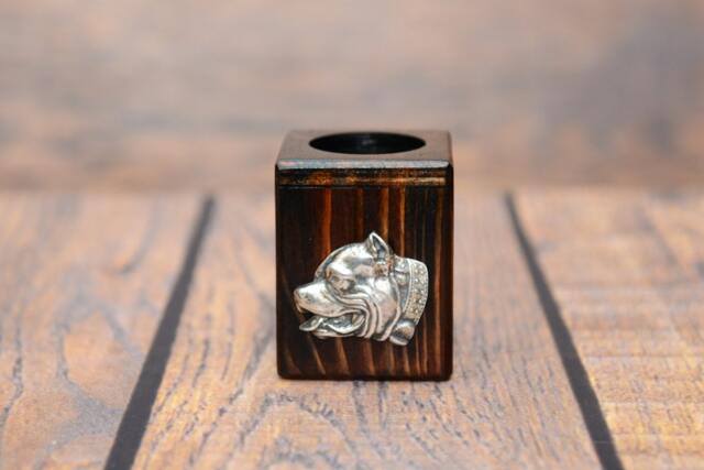 American Pit Bull Terrier - Wooden Candlestick With Dog, Souvenir, Decoration, Limited Edition, Collection - image 1
