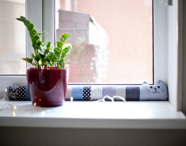 Door Draft Stopper Cat Patchwork Window Dodger Or Window Snake Draft Blocker Filled Windowsill Pillow - image 1