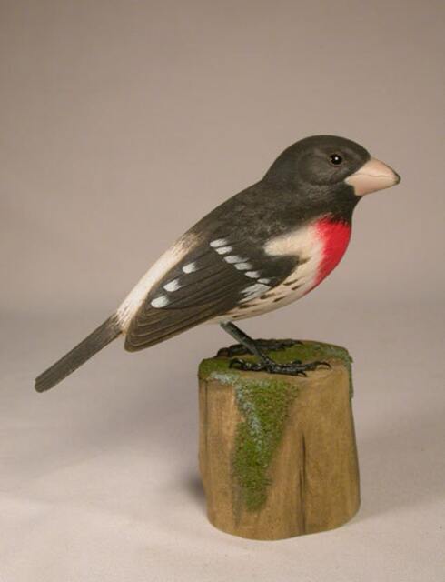 Rose-Breasted Grosbeak Wooden Carved Bird Carving Sculpture - image 1