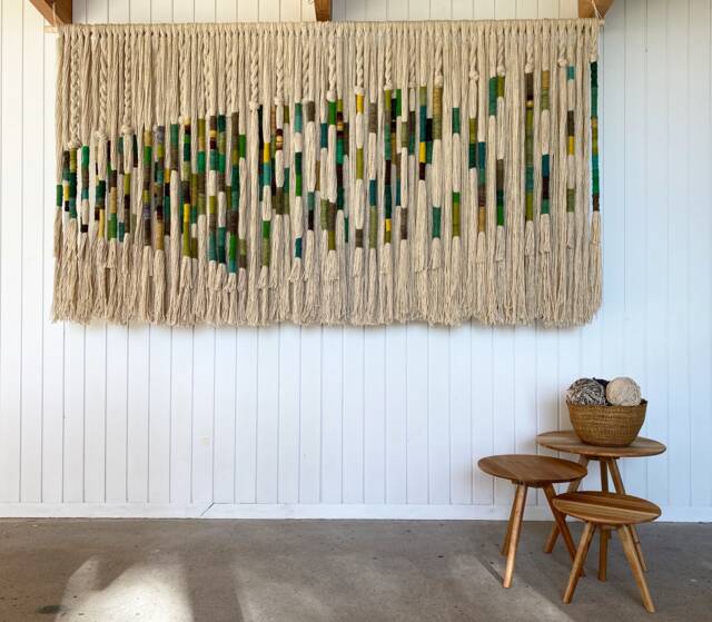 "Wall Hanging - Contemporary Macrame Home Decor Textileart Tapestry ""Telar En Verde" - image 1