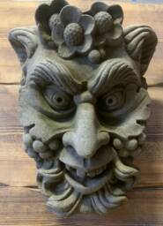 stone Garden Large Green Man Flower Grape Face Plaque Wall Hanging Ornament
