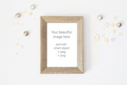 Wood Frame With Button Embellishment Mockup 5x7 - Available in Psd, Jpeg, & Png Stock Photo Rustic Farmhouse Style, Crafty - thumbnail 1