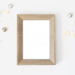 Wood Frame With Button Embellishment Mockup 5x7 - Available in Psd, Jpeg, & Png Stock Photo Rustic Farmhouse Style, Crafty - thumbnail 2