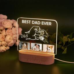 Custom Fathers Day Gifts, Fist Bump Night Light With Photos, Best Dad Ever, Gift For Dad, Birthday Husband, Gift From Kids, Pets - thumbnail 2