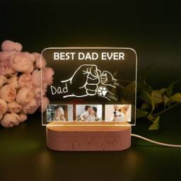 Custom Fathers Day Gifts, Fist Bump Night Light With Photos, Best Dad Ever, Gift For Dad, Birthday Husband, Gift From Kids, Pets - thumbnail 1