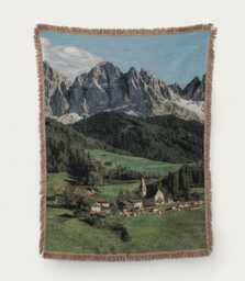 Woven Blanket, Mountain Village Tapestry, Alpine Scene Throw, Dolomites Landscape, Cabin Core Decor, Rustic Wall Hanging, European Scenery - thumbnail 1