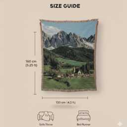 Woven Blanket, Mountain Village Tapestry, Alpine Scene Throw, Dolomites Landscape, Cabin Core Decor, Rustic Wall Hanging, European Scenery - thumbnail 4