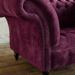 Mulberry Velvet Fabric Chesterfield Snuggle Armchair, British Handmade - thumbnail 3