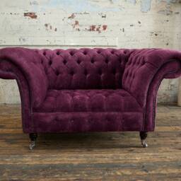 Mulberry Velvet Fabric Chesterfield Snuggle Armchair, British Handmade - thumbnail 2