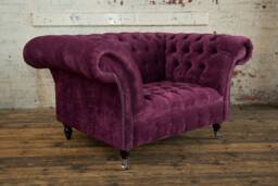 Mulberry Velvet Fabric Chesterfield Snuggle Armchair, British Handmade - thumbnail 1