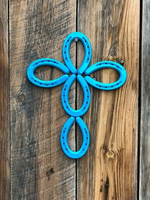 Horseshoe Cross - Decor- Art- Wall Decor Red Horse Shoe Rustic - image 1