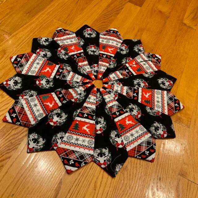 Christmas Tree Skirt, Table Top, Mini, Deer, Black, Red, White, Silver, Antlers - image 1