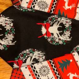 Christmas Tree Skirt, Table Top, Mini, Deer, Black, Red, White, Silver, Antlers - thumbnail 3