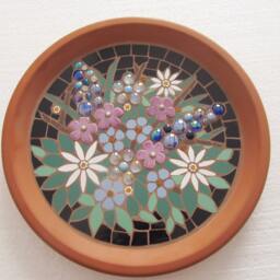 Mosaic Birdbath, Approx 28cm Diameter, Waterproof Materials, Ready For The Birds in Your Garden - - thumbnail 2