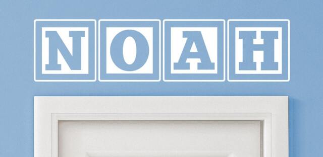 Noah Baby Block Name Bedroom Closet Door - 30 Inch Wide Wall Vinyl Decal Decorative Art