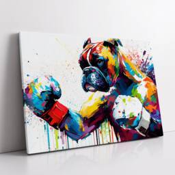Boxer Boxing Gloves Abstract Dog Pet Animal Painting Splatter Wall Art, Framed Canvas Poster Print, Home Kitchen Office Room Decor, Gifts - thumbnail 2