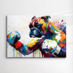 Boxer Boxing Gloves Abstract Dog Pet Animal Painting Splatter Wall Art, Framed Canvas Poster Print, Home Kitchen Office Room Decor, Gifts - thumbnail 3