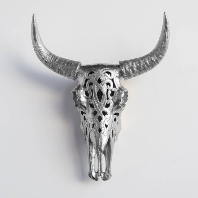 Faux Taxidermy Decorative Carved Bison Skull - Wall Decor Silver Cbi1010 - image 1