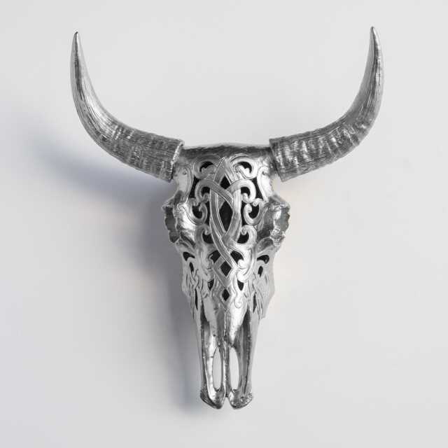 Faux Taxidermy Decorative Carved Bison Skull - Wall Decor Silver Cbi1010 - image 1