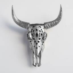 Faux Taxidermy Decorative Carved Bison Skull - Wall Decor Silver Cbi1010 - thumbnail 1