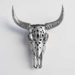 Faux Taxidermy Decorative Carved Bison Skull - Wall Decor Silver Cbi1010 - thumbnail 1