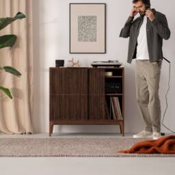Solid American Walnut Record Player Stand - Vinyl Storage Cabinet - thumbnail 2