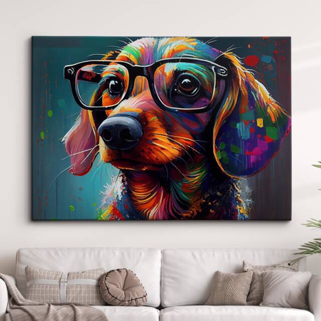Baby Sausage Dog Abstract Pet Modern Painting Wall Art, Framed Canvas Poster Print, Home Kitchen Office Room Decor, Gifts - image 1
