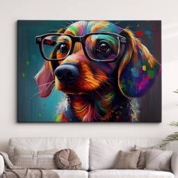 Baby Sausage Dog Abstract Pet Modern Painting Wall Art, Framed Canvas Poster Print, Home Kitchen Office Room Decor, Gifts - thumbnail 1