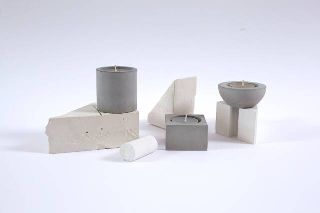 Geometric Concrete Candle Holder Set Modern Home Decor - image 1