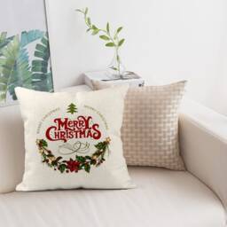 Personalized Christmas Throw Pillow Cover Linen Cushion Case - 40x40 Inches - thumbnail 3