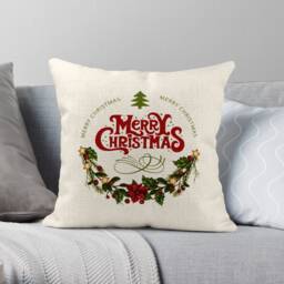Personalized Christmas Throw Pillow Cover Linen Cushion Case - 40x40 Inches - thumbnail 2