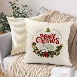 Personalized Christmas Throw Pillow Cover Linen Cushion Case - 40x40 Inches - thumbnail 4