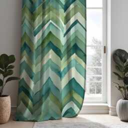 Green Zigzag Curtains, Chevron Print Drapes, Custom Made Window Panels For Living Room, Bedroom, Or Office - thumbnail 2