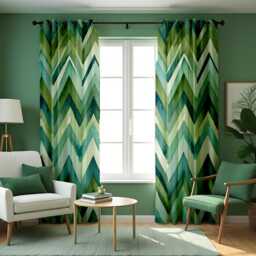 Green Zigzag Curtains, Chevron Print Drapes, Custom Made Window Panels For Living Room, Bedroom, Or Office - thumbnail 1