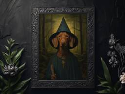 Hungarian Vizsla Witch Art Print Cottagecore Dog Lover Gift - thumbnail 1