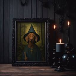 Hungarian Vizsla Witch Art Print Cottagecore Dog Lover Gift - thumbnail 2