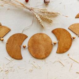 Moon Phase Boho Wall Decor, Hanging Set Of 7, Phases Garland, Banner With Wooden Beads - thumbnail 2