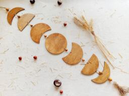 Moon Phase Boho Wall Decor, Hanging Set Of 7, Phases Garland, Banner With Wooden Beads - thumbnail 1