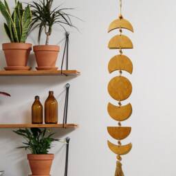 Moon Phase Boho Wall Decor, Hanging Set Of 7, Phases Garland, Banner With Wooden Beads - thumbnail 3
