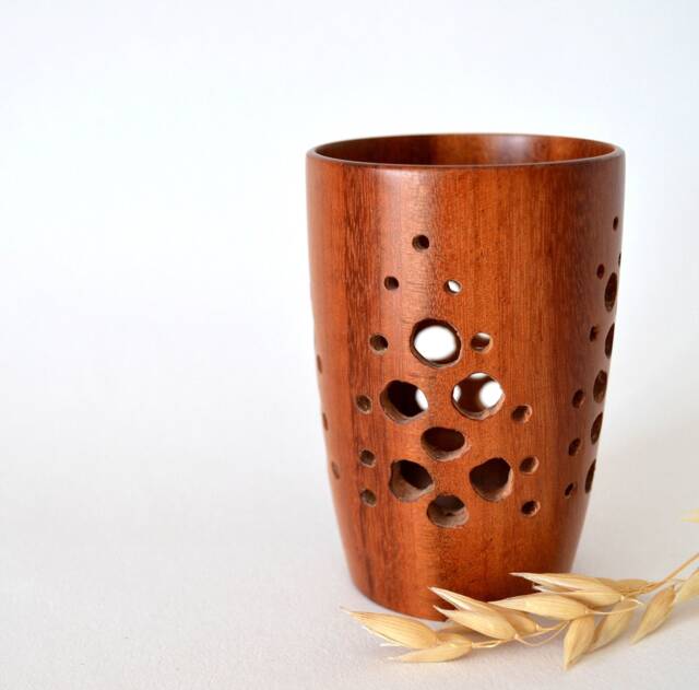 Wood Vase - Lovely Hand Turned Goncalo Alves Decorative Pierced Wooden #1160 - image 1