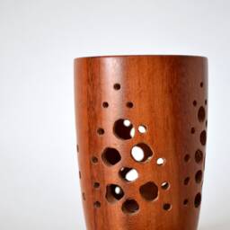 Wood Vase - Lovely Hand Turned Goncalo Alves Decorative Pierced Wooden #1160 - thumbnail 2