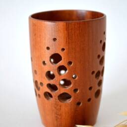 Wood Vase - Lovely Hand Turned Goncalo Alves Decorative Pierced Wooden #1160 - thumbnail 3